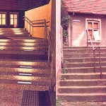 Po lewej: Oświetlone schody łączące ulicę Kościelna z Okopową. Po prawej: Dziś wyglądają okropnie